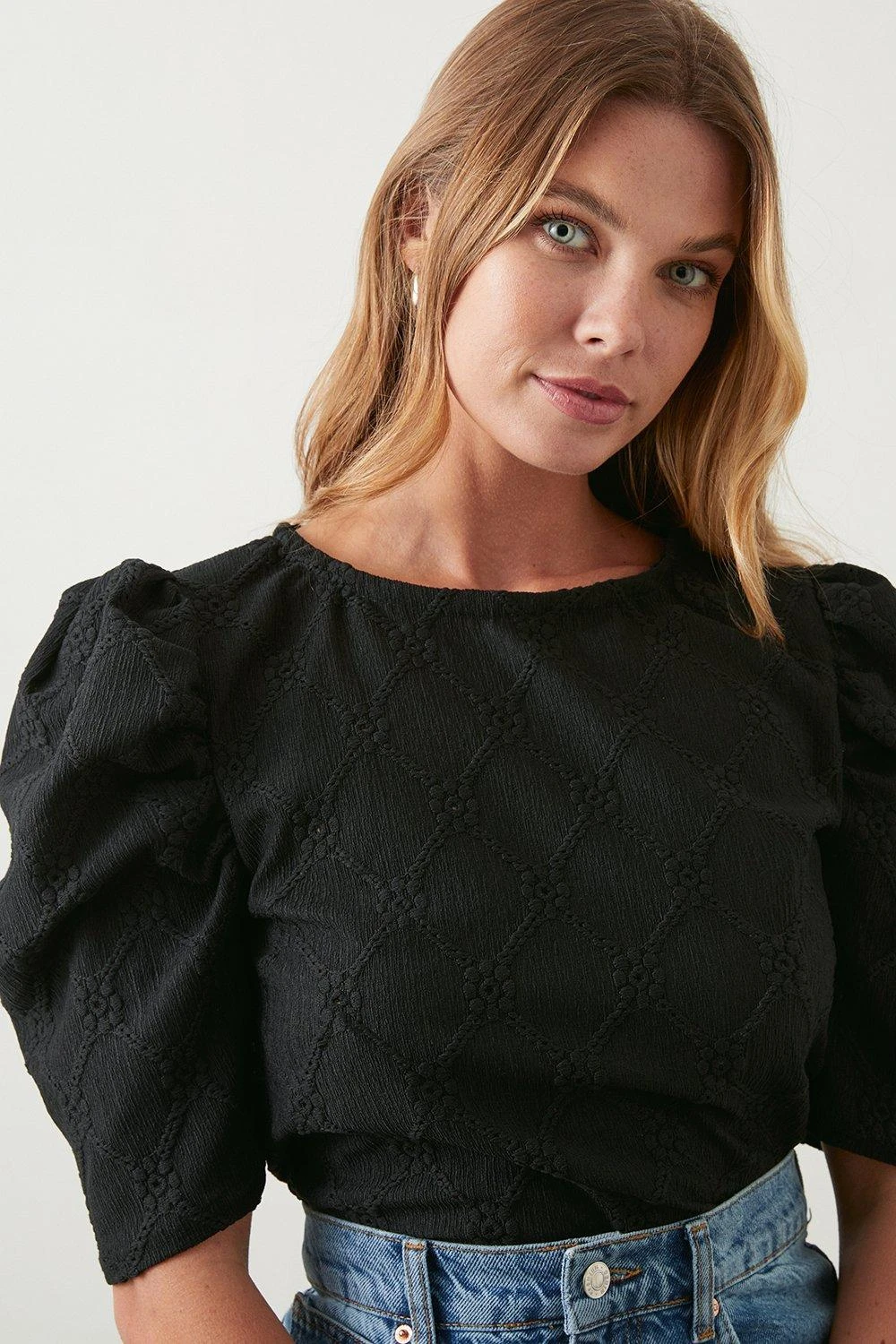Dorothy Perkins Broderie Puff Sleeve Jersey Top 2 Dorothy Perkins Broderie Puff Sleeve Jersey Top - Image 2