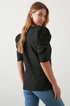 Dorothy Perkins Broderie Puff Sleeve Jersey Top 5 Dorothy Perkins Broderie Puff Sleeve Jersey Top -Perkinsdory Store bqq11063 black xl 2