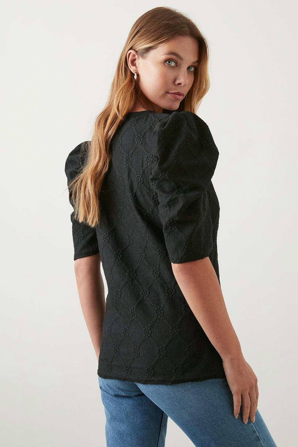 Dorothy Perkins Broderie Puff Sleeve Jersey Top 3 Dorothy Perkins Broderie Puff Sleeve Jersey Top - Image 3