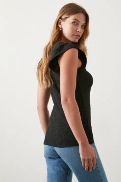 Dorothy Perkins Ruched Front Frill Sleeve Top -Perkinsdory Store bqq11065 black xl 2