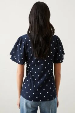 Dorothy Perkins Double Frill Sleeve Top -Perkinsdory Store bqq11066 navy xl 2