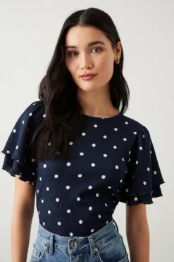 Dorothy Perkins Double Frill Sleeve Top -Perkinsdory Store bqq11066 navy xl 3