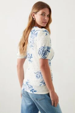 Dorothy Perkins Ruched Front Drawstring Broderie Jersey Top -Perkinsdory Store bqq11068 blue xl 2