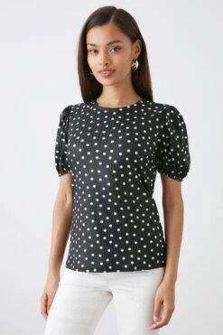 Dorothy Perkins Petite Rib Puff Sleeve Fitted Top