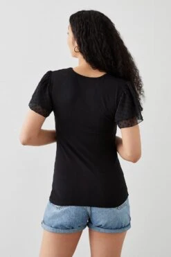 Dorothy Perkins Petite Spot Mesh Frill Sleeve Top -Perkinsdory Store bqq11070 black xl 2