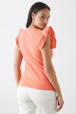Dorothy Perkins Poplin Sleeve Top -Perkinsdory Store bqq11076 coral xl 2