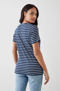 Dorothy Perkins V Neck Short Sleeve Side Split T-Shirt -Perkinsdory Store bqq11079 stripe xl 2