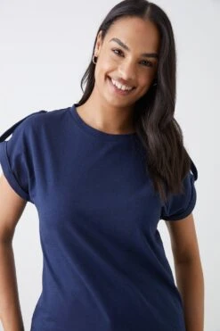 Dorothy Perkins Button Shoulder Roll Sleeve T-Shirt -Perkinsdory Store bqq11080 navy xl 1