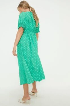 Dorothy Perkins Curve Green Spot Button Front Midi Dress -Perkinsdory Store bqq11107 green xl 2