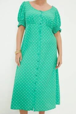 Dorothy Perkins Curve Green Spot Button Front Midi Dress -Perkinsdory Store bqq11107 green xl 3