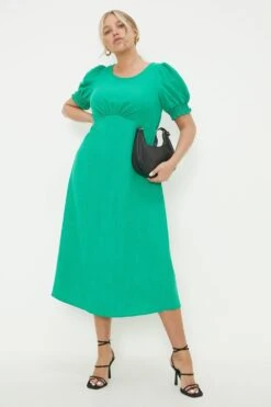 Dorothy Perkins Curve Green Shirred Cuff Midi Dress