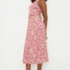 Dorothy Perkins Tall Pink Floral Twist Waist Detail Sleeveless Midi Dress