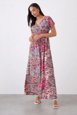 Dorothy Perkins Multi Floral Print V Neck Maxi Dress