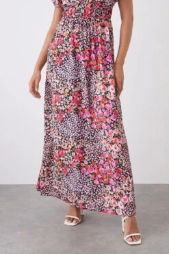 Dorothy Perkins Multi Floral Print V Neck Maxi Dress -Perkinsdory Store bqq11137 multi xl 3