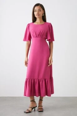 Dorothy Perkins Petite Pink Flutter Sleeve Midi Dress