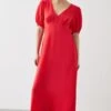 Dorothy Perkins Petite Red Puff Sleeve Midi Dress