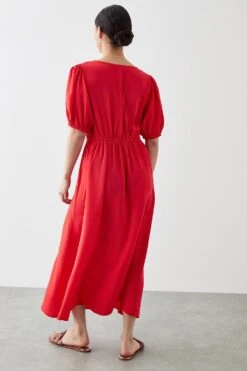 Dorothy Perkins Petite Red Puff Sleeve Midi Dress -Perkinsdory Store bqq11181 red xl 2