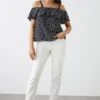 Dorothy Perkins Mono Spot Frill Neck Bardot Top