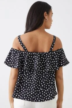 Dorothy Perkins Mono Spot Frill Neck Bardot Top -Perkinsdory Store bqq11192 mono xl 2