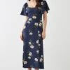 Dorothy Perkins Navy Daisy Flutter Sleeve Midi Dress