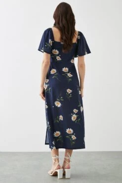 Dorothy Perkins Navy Daisy Flutter Sleeve Midi Dress -Perkinsdory Store bqq11270 navy xl 2
