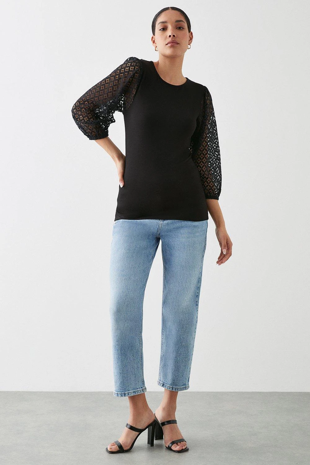 Dorothy Perkins Contrast Lace Sleeve Top 2 Dorothy Perkins Contrast Lace Sleeve Top - Image 2