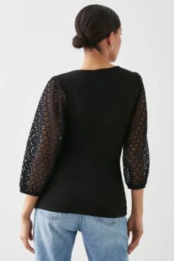 Dorothy Perkins Contrast Lace Sleeve Top 5 Dorothy Perkins Contrast Lace Sleeve Top -Perkinsdory Store bqq11330 black xl 2