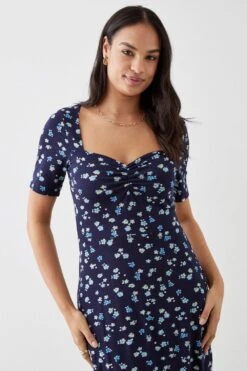 Dorothy Perkins Navy Ditsy Sweetheart Neck Mini Dress -Perkinsdory Store bqq11370 navy xl 1