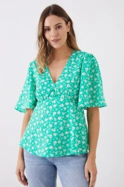 Dorothy Perkins Green Ditsy Button Front Tea Blouse