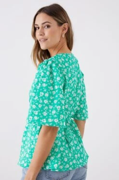 Dorothy Perkins Green Ditsy Button Front Tea Blouse -Perkinsdory Store bqq11476 green xl 2