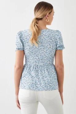 Dorothy Perkins Ditsy Printed Sweetheart Ruched Top -Perkinsdory Store bqq11571 blue xl 2