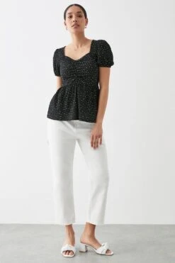 Dorothy Perkins Spot Printed Sweetheart Ruched Top