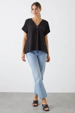Dorothy Perkins Button Front Roll Sleeve Blouse -Perkinsdory Store bqq11583 black xl 1