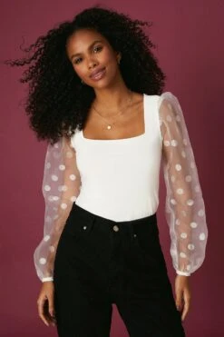 Dorothy Perkins Organza Spot Sleeve Square Neck Top