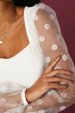 Dorothy Perkins Organza Spot Sleeve Square Neck Top -Perkinsdory Store bqq11601 ivory xl 2