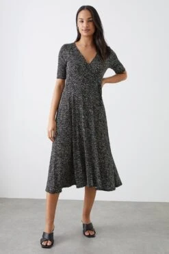 Dorothy Perkins Mono Spot Print Short Sleeve Wrap Dress