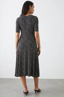 Dorothy Perkins Mono Spot Print Short Sleeve Wrap Dress 5 Dorothy Perkins Mono Spot Print Short Sleeve Wrap Dress -Perkinsdory Store bqq11608 blue xl 2