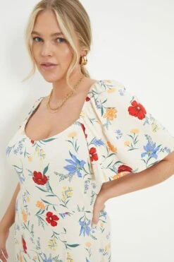 Dorothy Perkins Curve Ivory Floral Sweetheart Neck Midi Dress -Perkinsdory Store bqq11669 ivory xl 3
