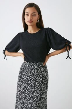 Dorothy Perkins Petite Black Plain Textured Blouse