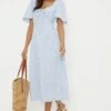 Dorothy Perkins Blue Stripe Cutwork Embroidered Midi Dress