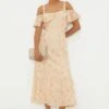 Dorothy Perkins Peach Metallic Jacquard Cold Shoulder Midi Dress