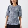Dorothy Perkins Petite Blue Animal Tie Sleeve Blouse