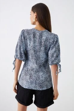Dorothy Perkins Petite Blue Animal Tie Sleeve Blouse -Perkinsdory Store bqq11709 blue xl 2