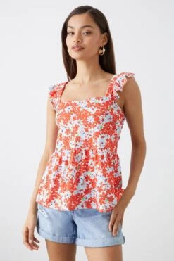 Dorothy Perkins Petite Red Floral Strappy Blouse