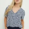 Dorothy Perkins Petite Navy Ditsy Ruffle Short Sleeve Blouse
