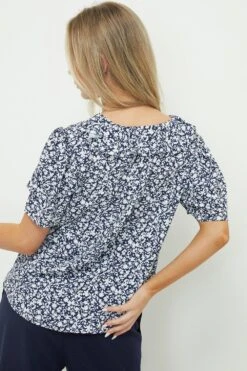 Dorothy Perkins Petite Navy Ditsy Ruffle Short Sleeve Blouse -Perkinsdory Store bqq11712 ivory xl 2