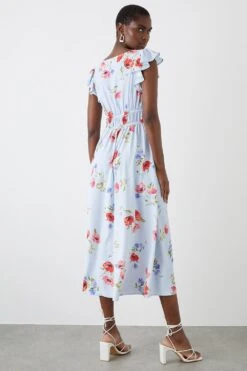 Dorothy Perkins Blue Floral Ruffle Sleeveless Midi Dress -Perkinsdory Store bqq11715 blue xl 2