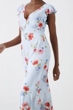 Dorothy Perkins Blue Floral Ruffle Sleeveless Midi Dress -Perkinsdory Store bqq11715 blue xl 3