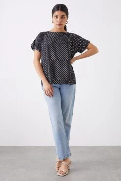 Dorothy Perkins Ivory Spot Roll Sleeve Blouse -Perkinsdory Store bqq11716 ivory xl 1