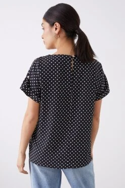 Dorothy Perkins Ivory Spot Roll Sleeve Blouse -Perkinsdory Store bqq11716 ivory xl 2